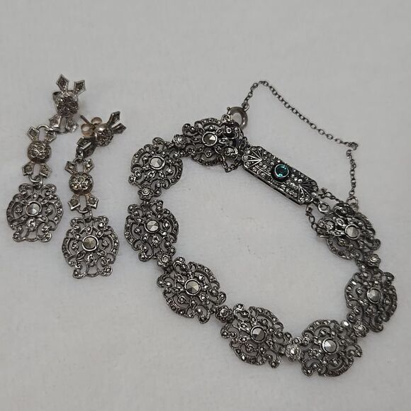 Jewelry - Art Deco Sterling Silver German Bracelet With Matching Earrings